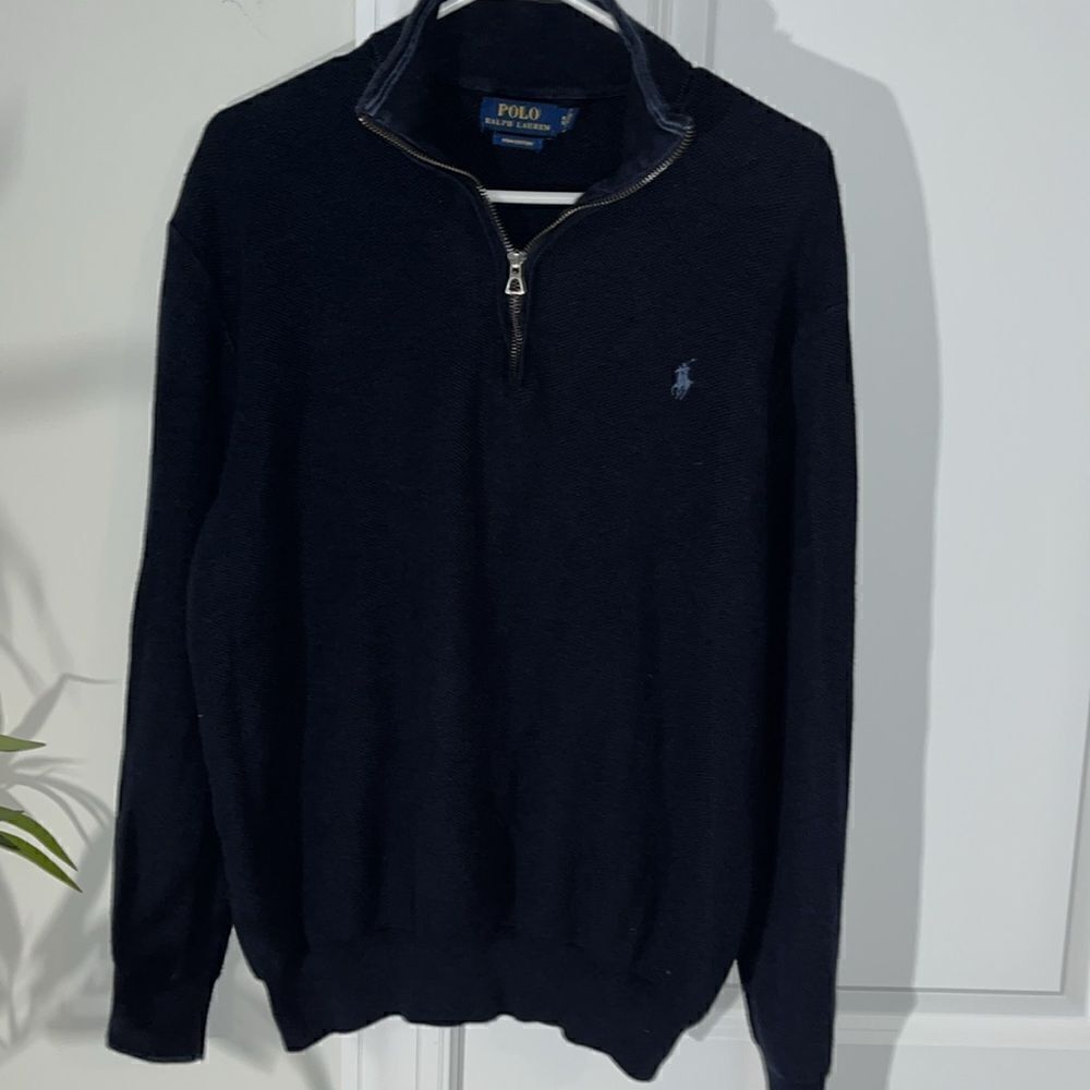 Navy Blue Polo by Ralph Lauren button neck Long sleeve sweater sweatshirt Pony-L